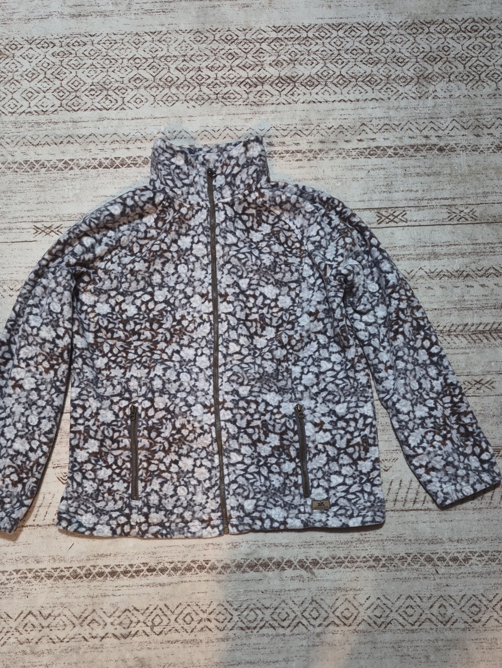 ZeroXposur Floral-Print Cowl/Turtleneck Sweater Jacket - White & Brown